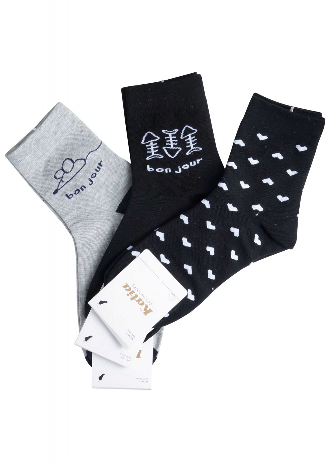 Γυναικεία κάλτσα logo bonjour. Συσκευασία 3pack ΜΑΥΡΟ ΓΚΡΙ